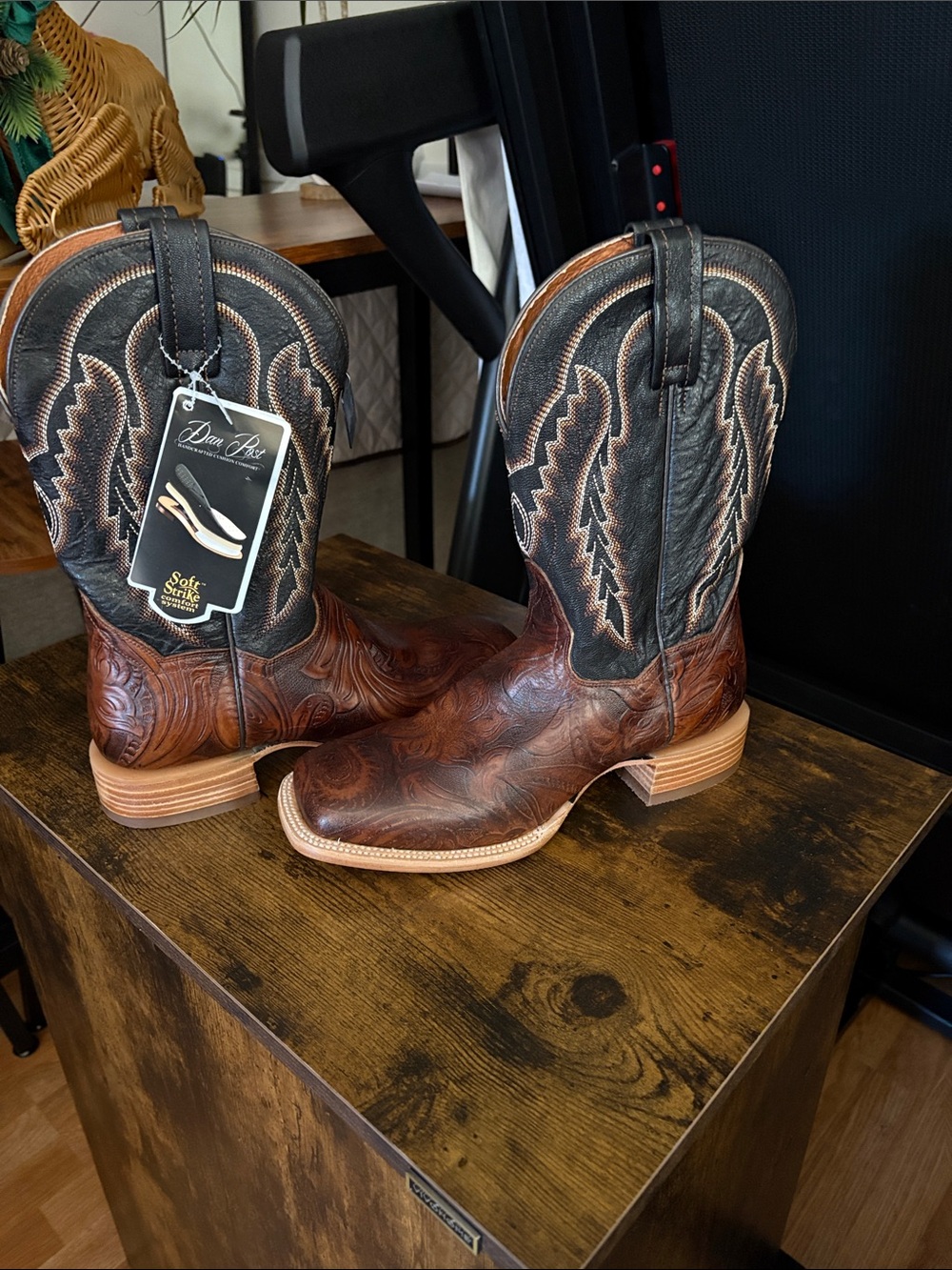 Dan Post Brown Leather Foot with Black Shaft Western Cowboy Boots